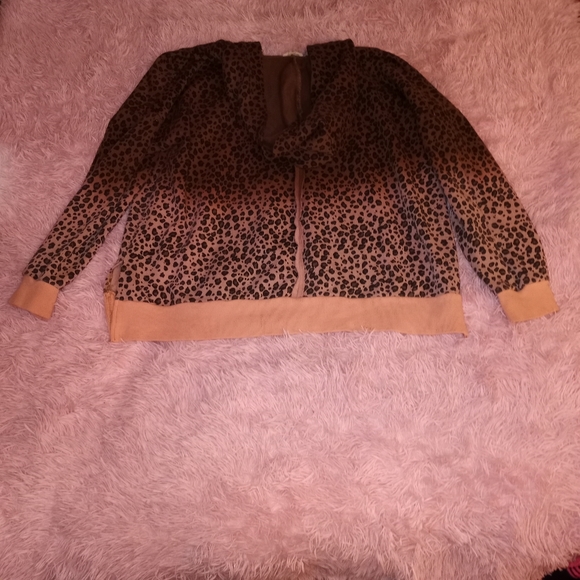 Small POL Ombre Pink & Brown Cheetah Print Half Zip Jacket - Picture 10 of 14